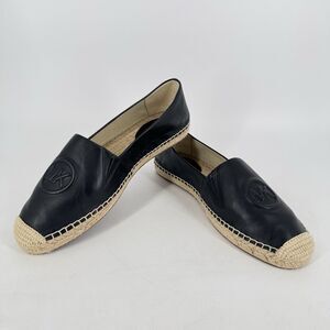 Michael Michael Kors Hastings Black Leather Logo Espadrille Slip On Flats 9M